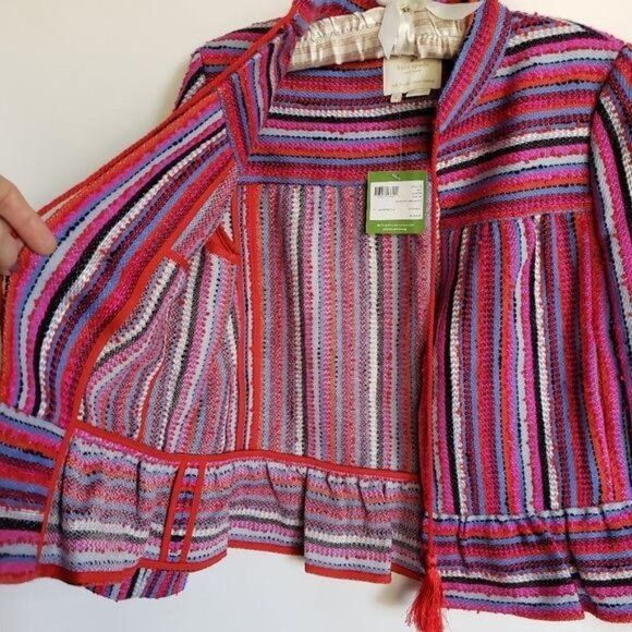 Kate Spade Striped Textured Tweed Peplum Jacket - Picture 5 of 8